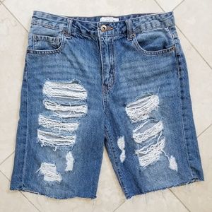 Distressed Jean Skinny Bermuda Shorts | Forever 21